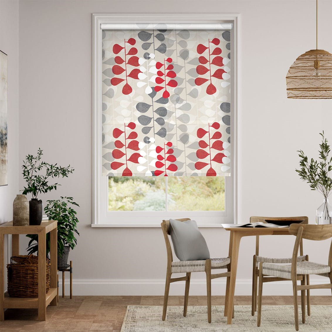 Rullgardin Twist2Fit Blooming Meadow Linen Ruby