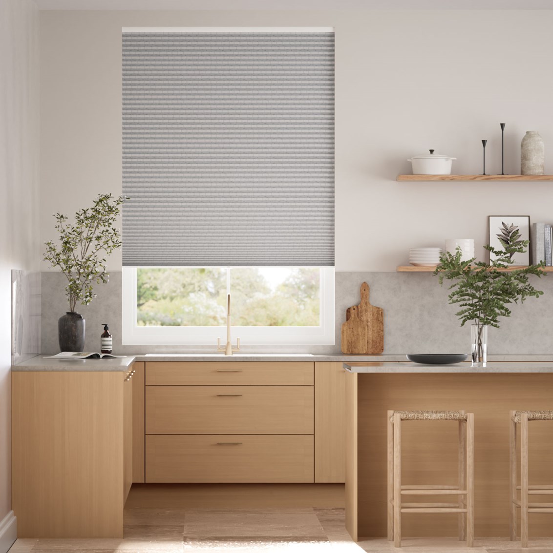 Plisségardin Elektrisk Cordless DuoShade Crackle Fog