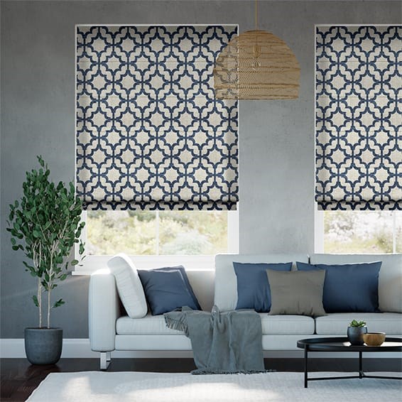 Hissgardin Elektrisk hissgardin Lattice Navy Blue