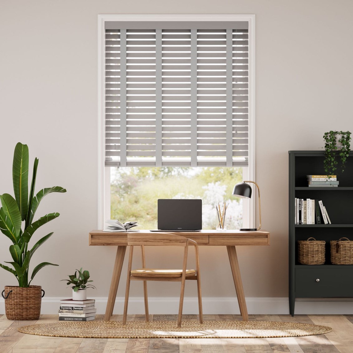 Träpersienn i konstträ Pebble Grey & Smoke - 50mm Slat