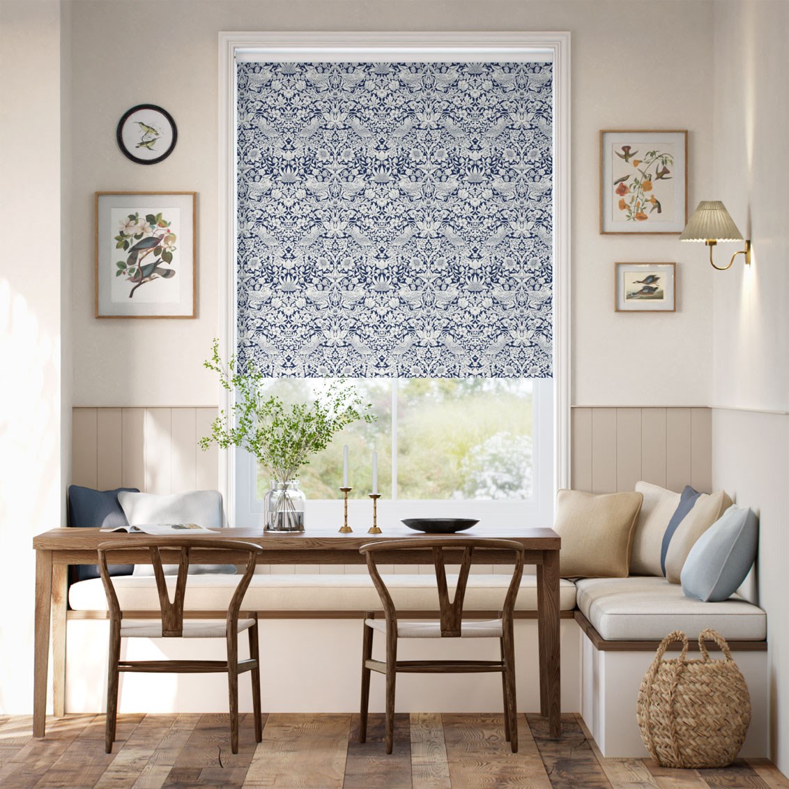 Rullgardin Twist2Fit William Morris Strawberry Thief Navy 