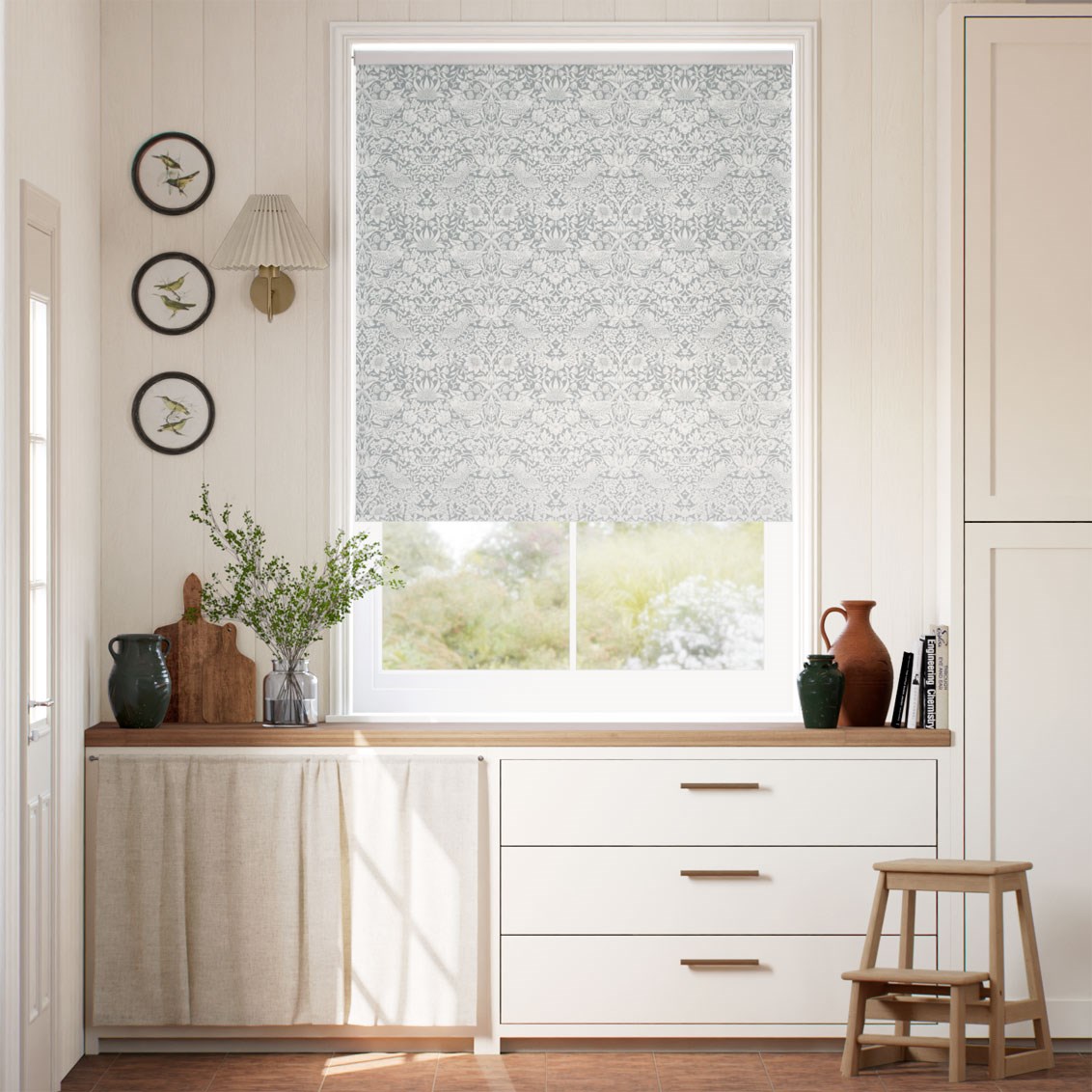 Rullgardin Twist2Fit William Morris Strawberry Thief Silver Grey 