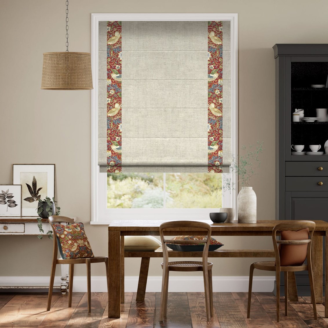Hissgardin William Morris Strawberry Thief Harissa Red & Paleo Linen Vintage Cream